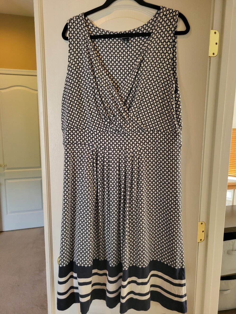 Lands' End Black and White Sleeveless Polka Dot Fit & Flare Dress